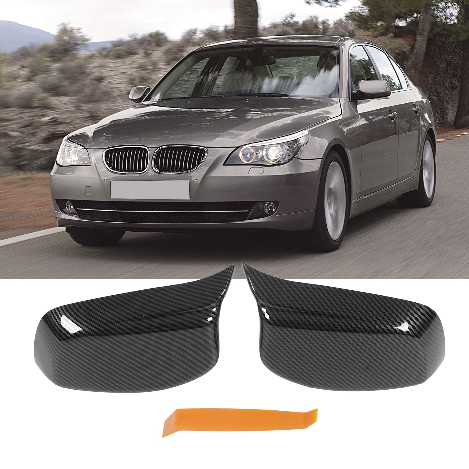 Copertura specchietto retrovisore esterno lato destro e sinistro 51167078360 per serie 5 6 E60 E61 E63 E64 2003-2007 (stile fibra di carbonio) - 3
