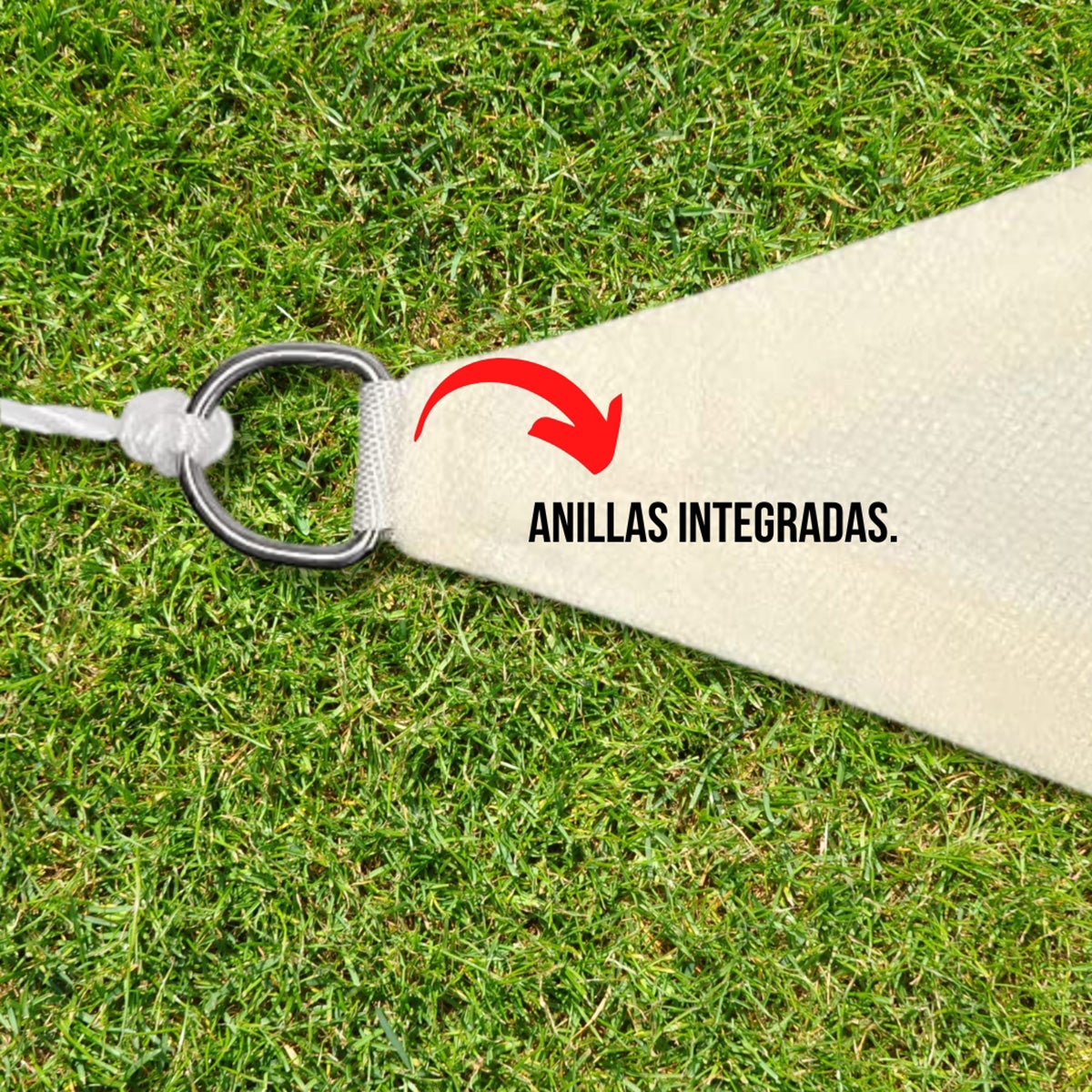 Toldo vela triangular impermeable 3x3x3 m con anillas y cuerdas beige Klack - 4