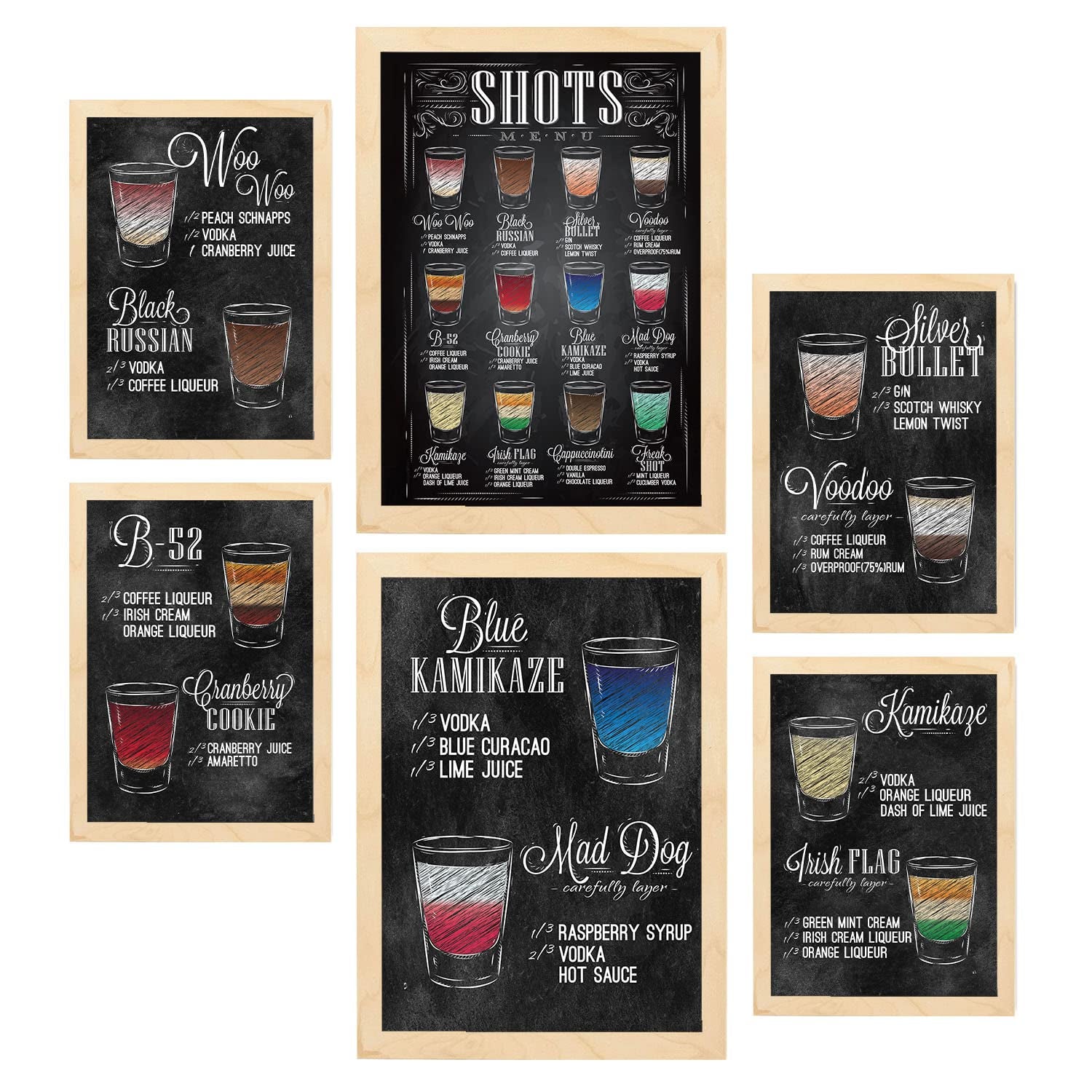 Nacnic posters de chupitos ilustraciones de café y bebidas en estilo cartel publicitario para la a4 & a3 marcos color madera