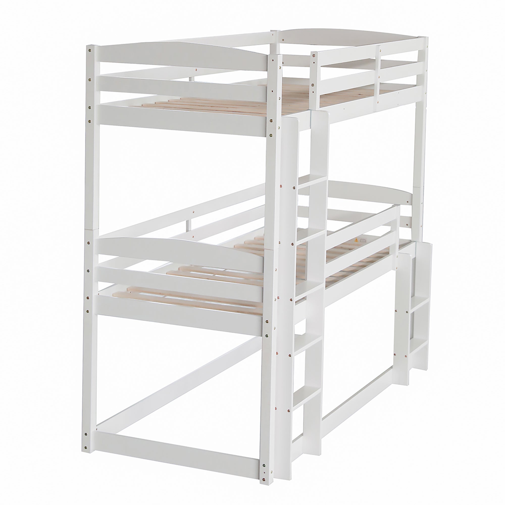 Lit superposé triple avec échelle et barrière de protection - 90x200cm - bois massif - Blanc - 6