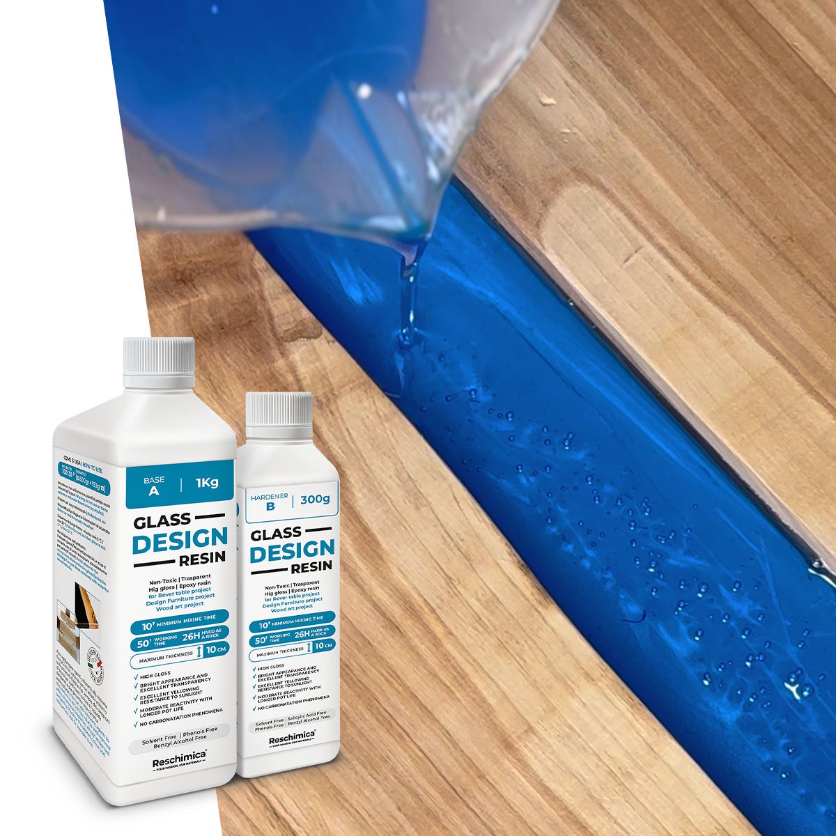 Resina Epossidica Trasparente Effetto Vetro - Ideale Per Artigianato E River Tables Colorabile Per Progetti Creativi Glass Design Resin 1 3 Kg 90187594