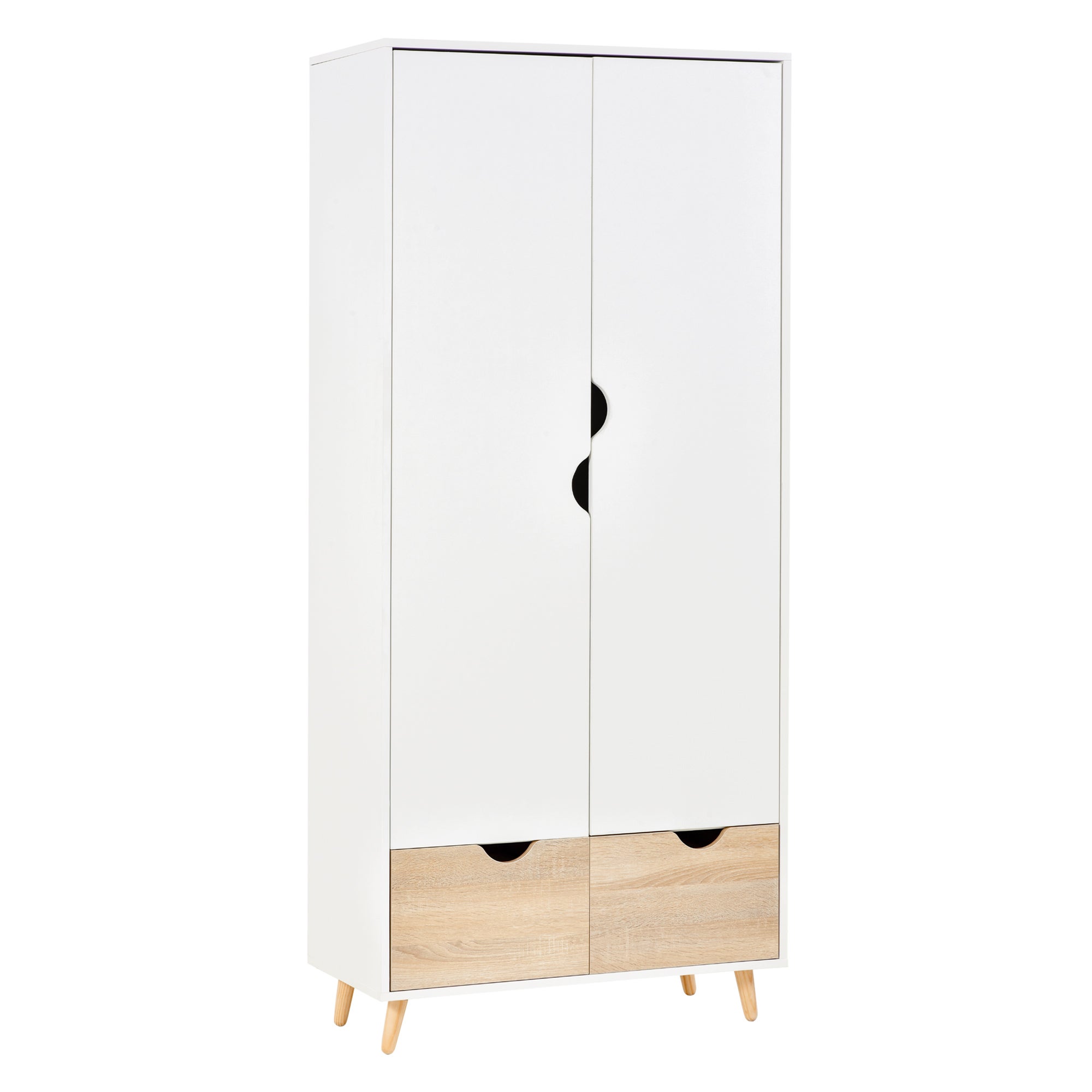 Armoire en bois à deux portes avec 1 étagère, 1 penderie, 2 tiroirs à ...