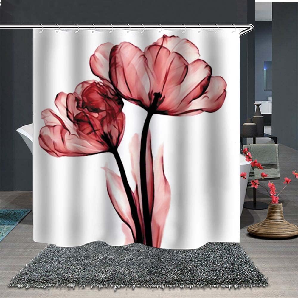 Zasłona prysznicowa 3D wodoodporna 180 x 180 cm z 12 pierścieniami, 100% poliester, z nadrukiem kwiatu lotosu.