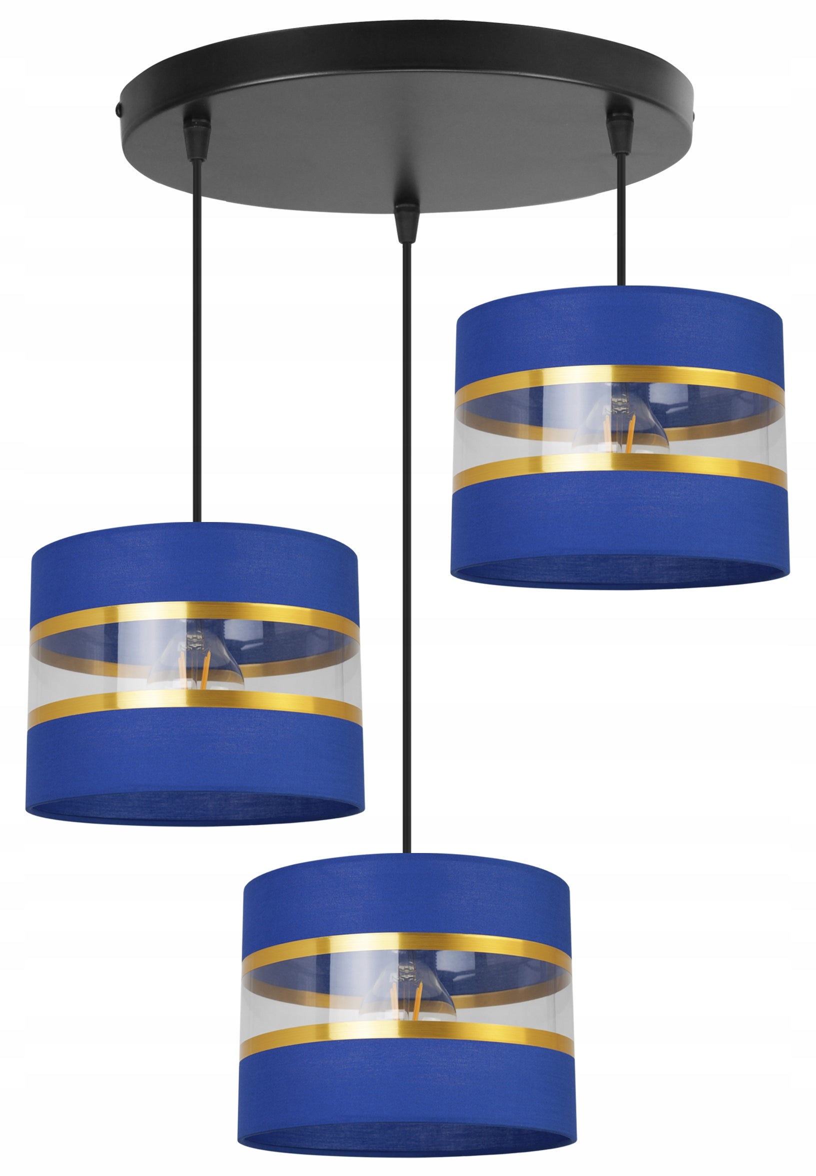 Lampa sufitowa wisząca Elegance Gold boho 3xE27 abażur walec czarno/niebieski Light Home LH