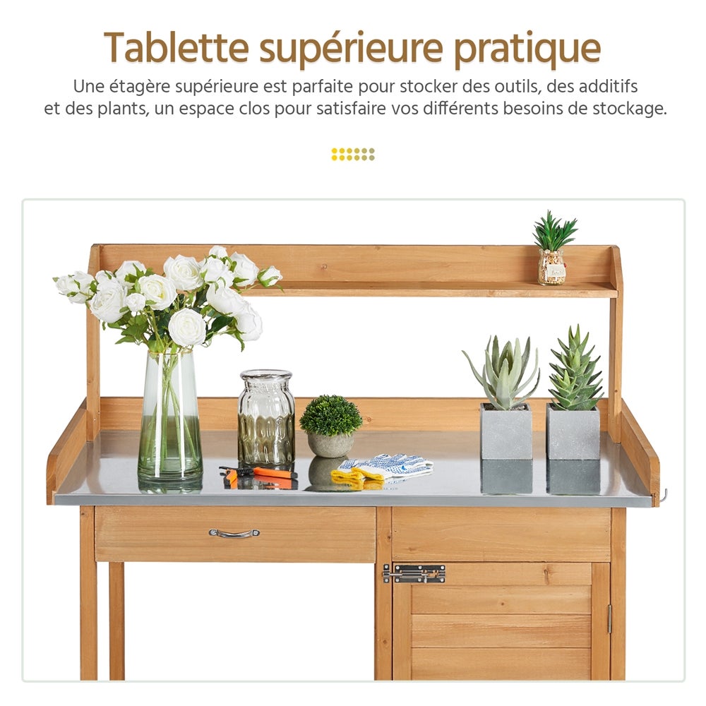 Table de Rempotage Extérieure en Bois avec Tiroir, Etagère de Rangement et Placard Inférieur, Couleur Bois Yaheetech - 6