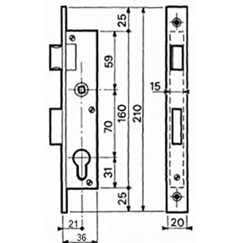 Serrure à encastrer de porte et menuiserie metalique a cylindre Axe 21 mm Reversible Bricard - 4