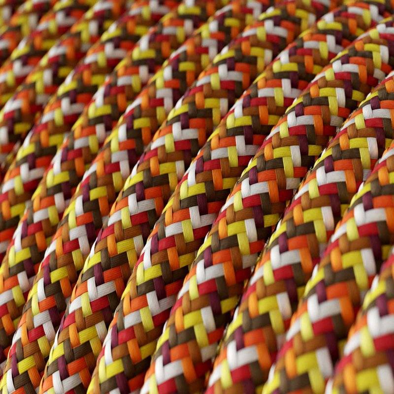Fil électrique Gaine Tissu Effet Soie Zigzag Jaune RZ10 - 50 M, 3x0,75 Mm² - Double Isolation, Fabriqué En Italie