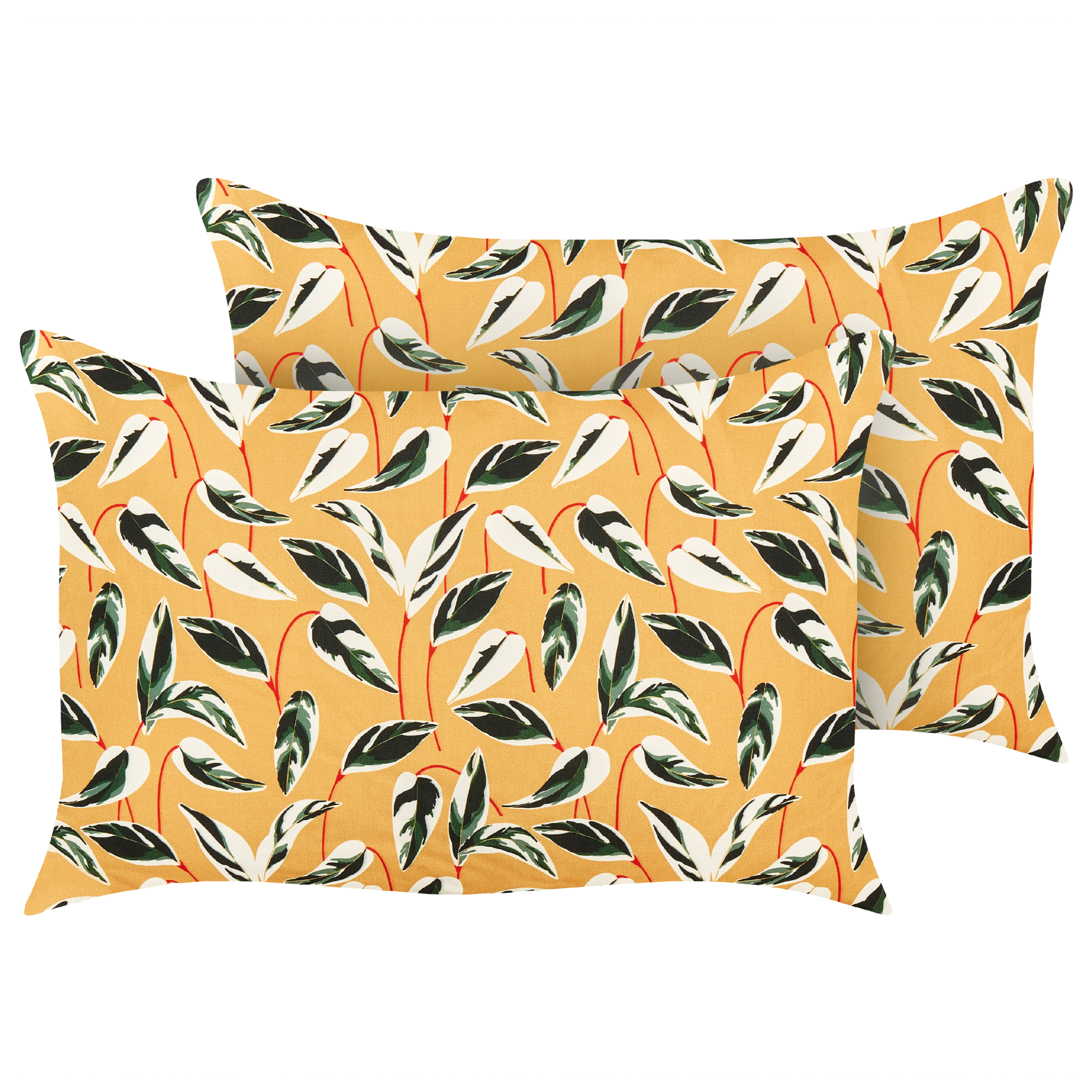 Beliani conjunto de 2 cojines de exterior taggia patrón de plantas 40 x 60 cm amarillo