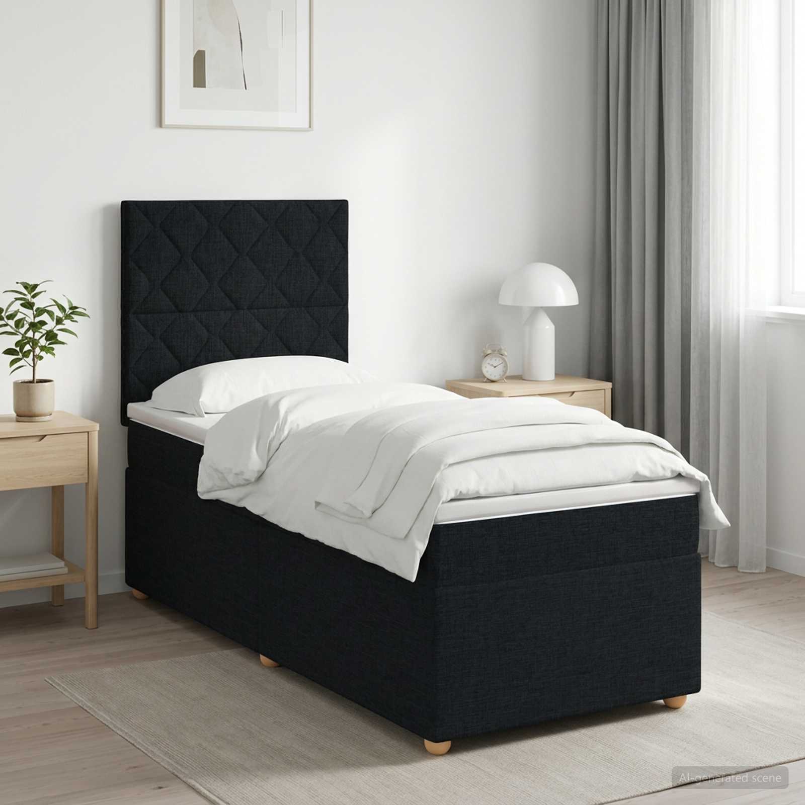 Cama box spring con colchón Negro 100 x 200 cm Tela | Leroy Merlin