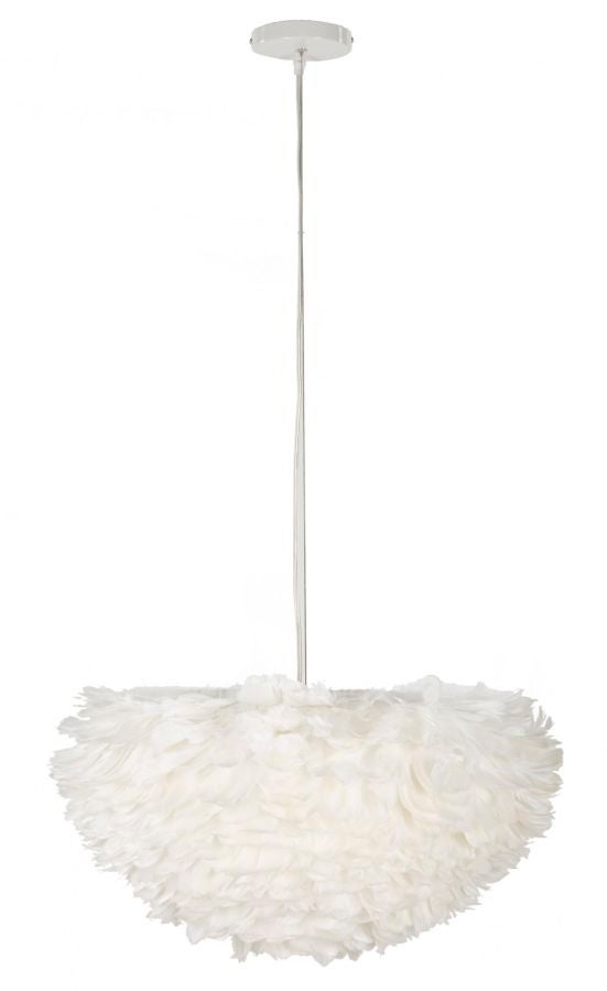 Candelabru cu pene Ø 60 x 30 cm - Pendant glamour cu pene artificiale - Soclu E27, 40W, 220V, design eteric si modern