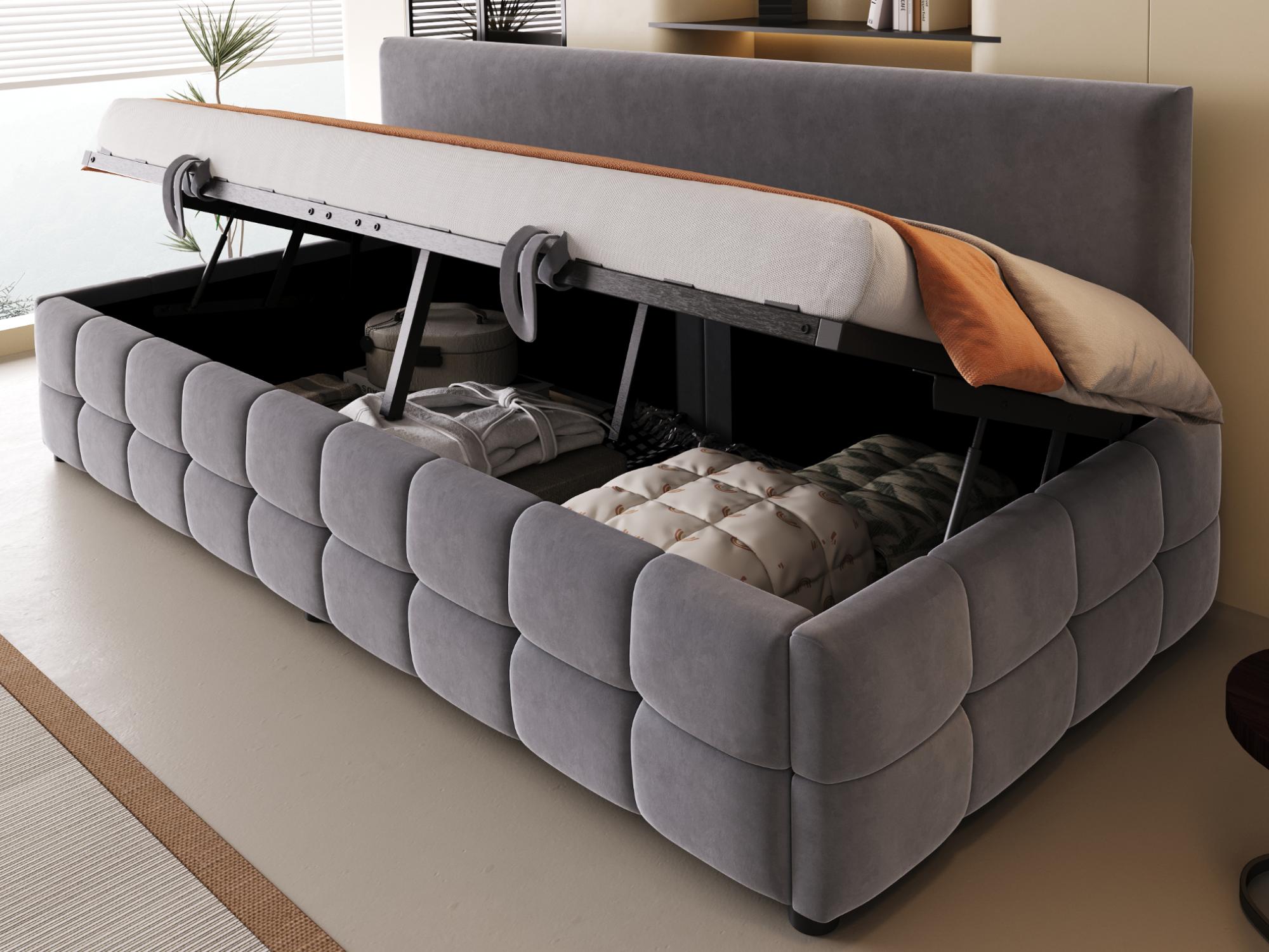 Sofa z funkcją spania 90 x 200 cm - oparcie bez podłokietników - aksamit - ciemnoszary (materac nie jest wliczony w cenę)
