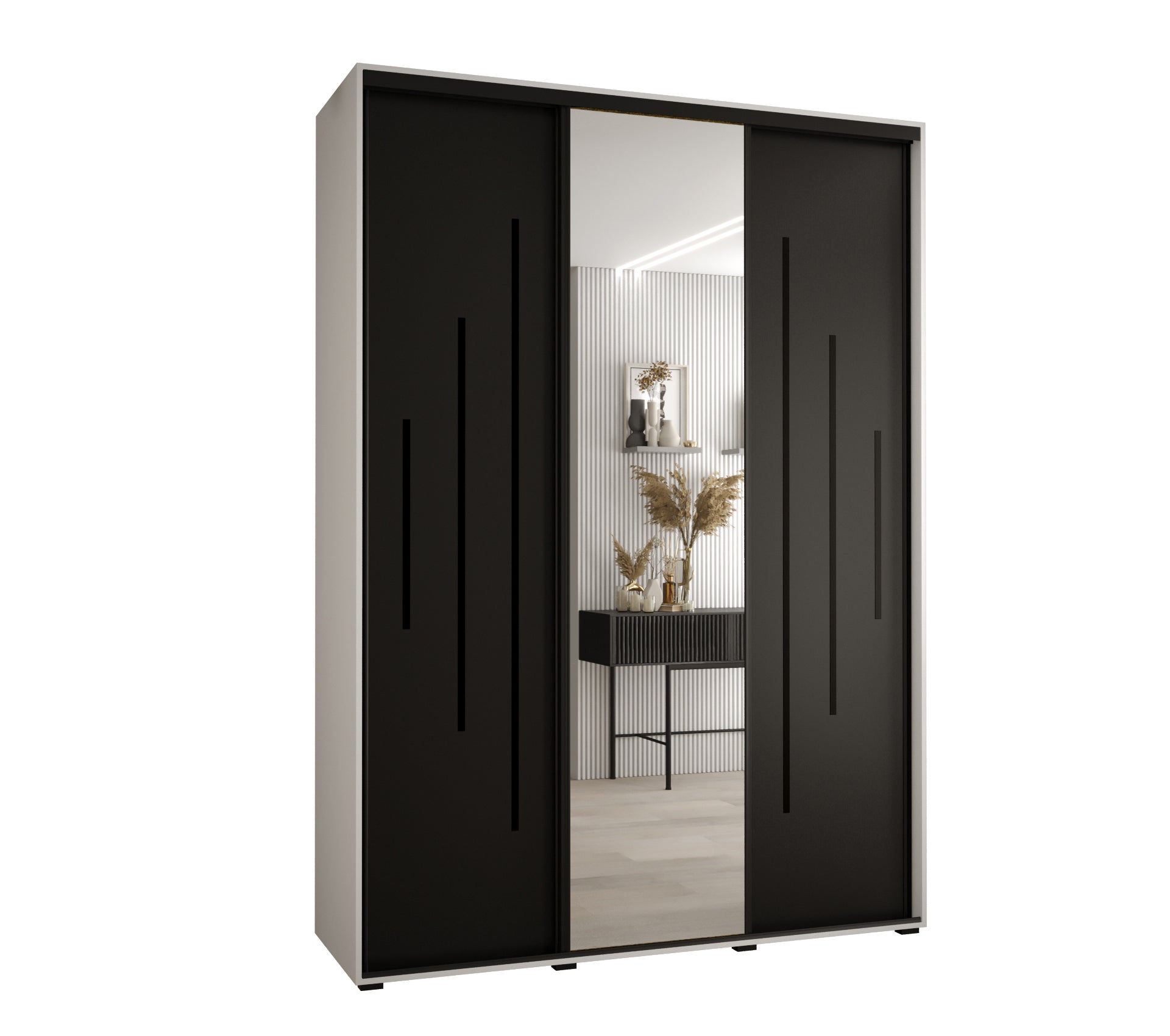 Szafa przesuwna z lustrem wysoka Davos 13 180 x 60 x 235,2 cm biały + czarny + u. czarny - Abiks Meble