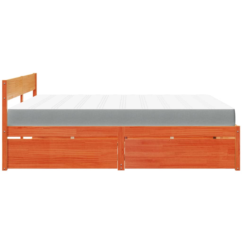 Lit avec tiroirs/matelas cire marron 180 x 200 cm bois massif de pin - 5