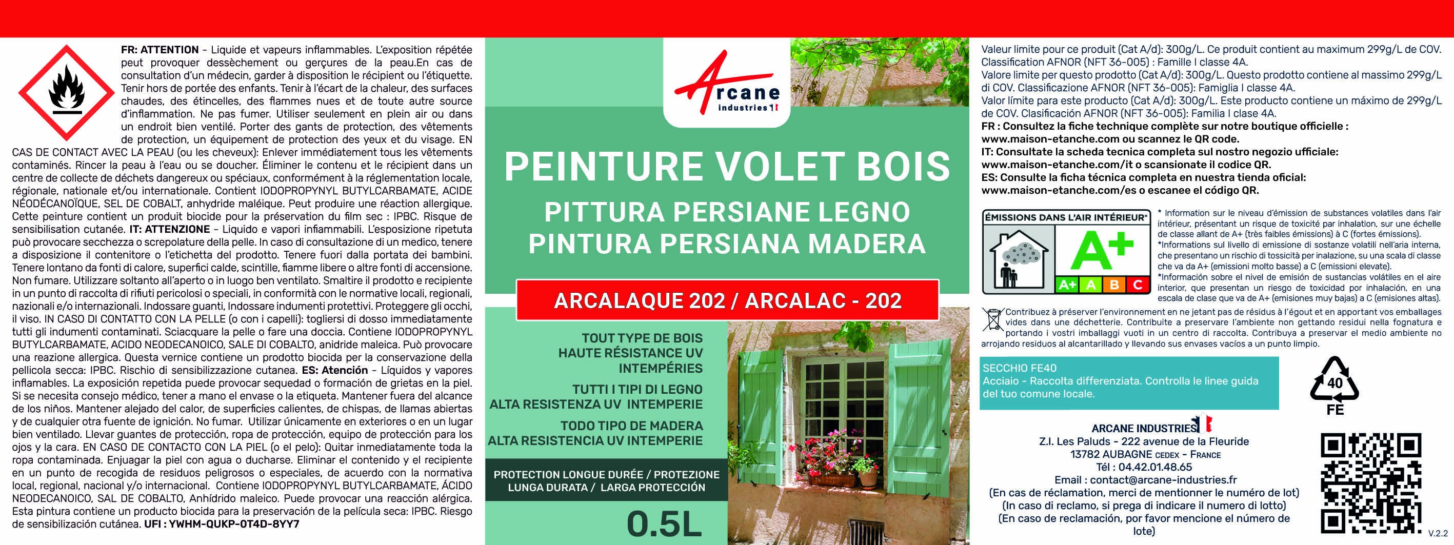 Peinture volet bois extérieur - Laque effet tendu longue durée Telegris 4 - RAL 7047 - 0.5 L - ARCANE INDUSTRIES - 7