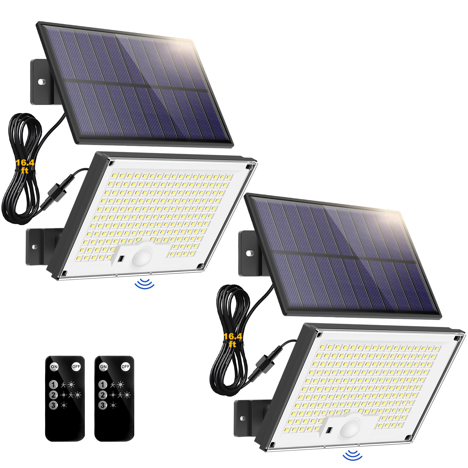 Zestaw 2 lamp solarnych z czujnikiem ruchu, reflektor solarny 172LED z pilotem, wodoodporne solarne oświetlenie bezpieczeństwa do użytku zewnętrznego