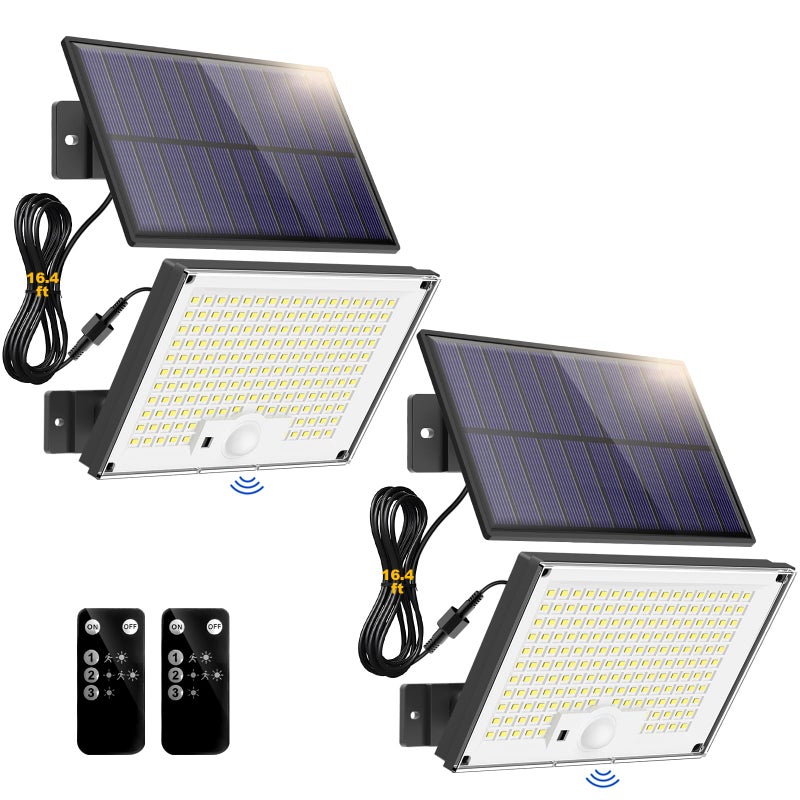 Zestaw 2 lamp solarnych z czujnikiem ruchu, reflektor solarny 172LED z pilotem, wodoodporne solarne oświetlenie bezpieczeństwa do użytku zewnętrznego