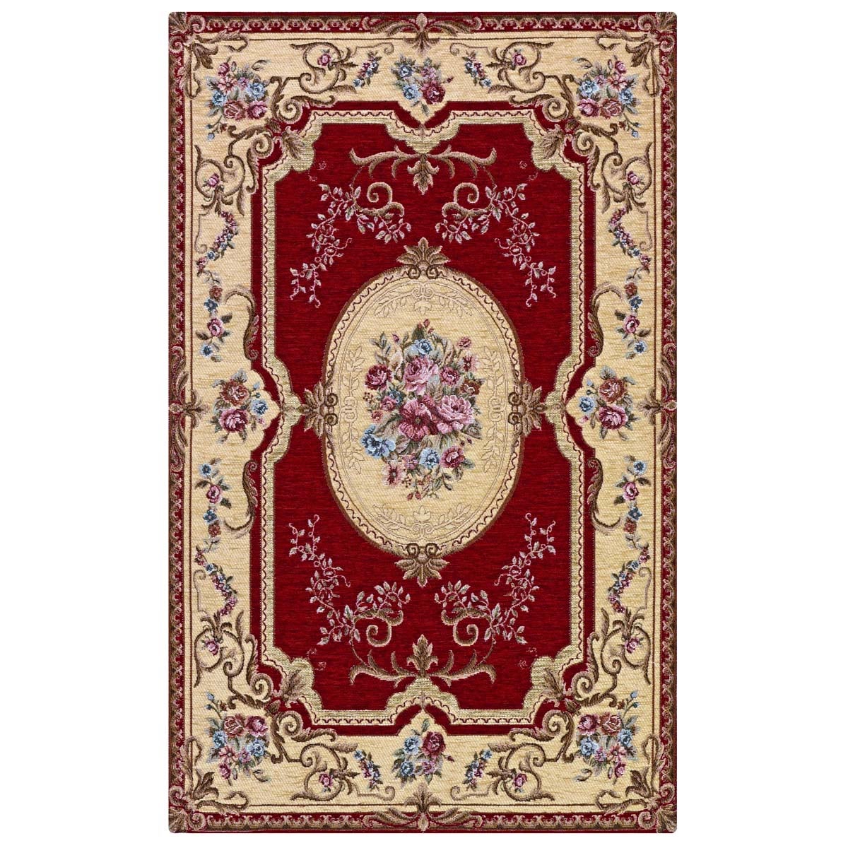 Paire de tapis AUBUSSON antidérapants en velours, 55 x 90 cm, rouge (2 pièces) | GalleriaFarah1970 - 2