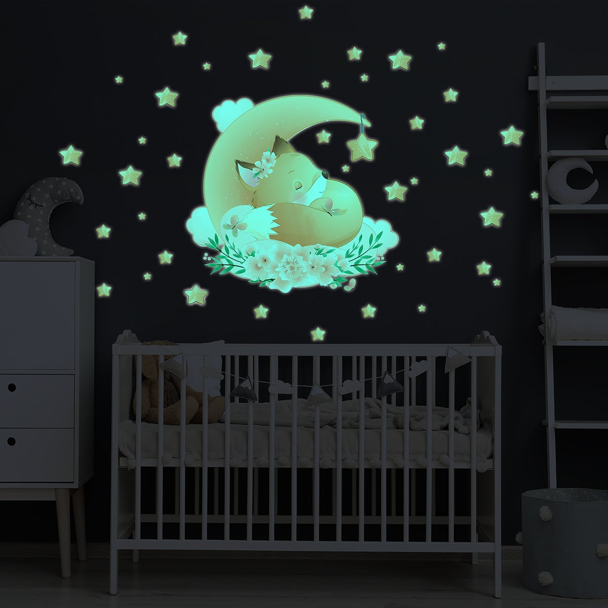 Adesivos fosforescente volpe tra le stelle + 40 stelle - Sticker adesivo - adesivi murali - 50x55cm - 7