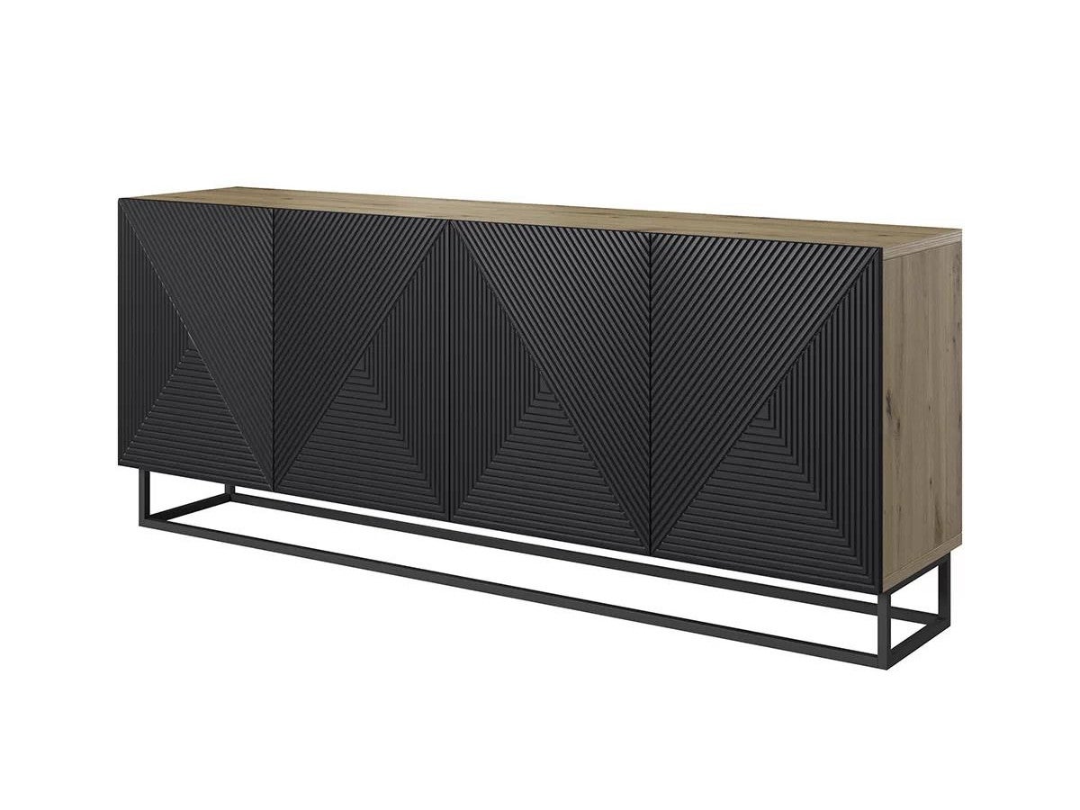 Buffet 4 portes 200 cm ALICE pieds en métal BOBOCHIC Chêne et noir ...