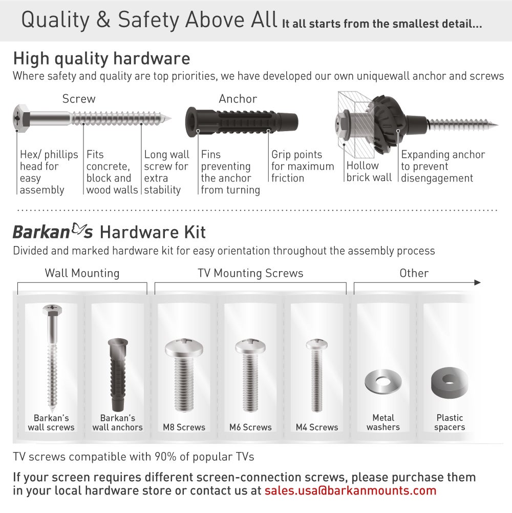 Barkan Longueur 102cm Support TV Mural pour écrans 13 - 86 Pouces, Inclinable et orientable, Mouvement Complet, Poids max. 60Kg, extra extensible, pou - 3