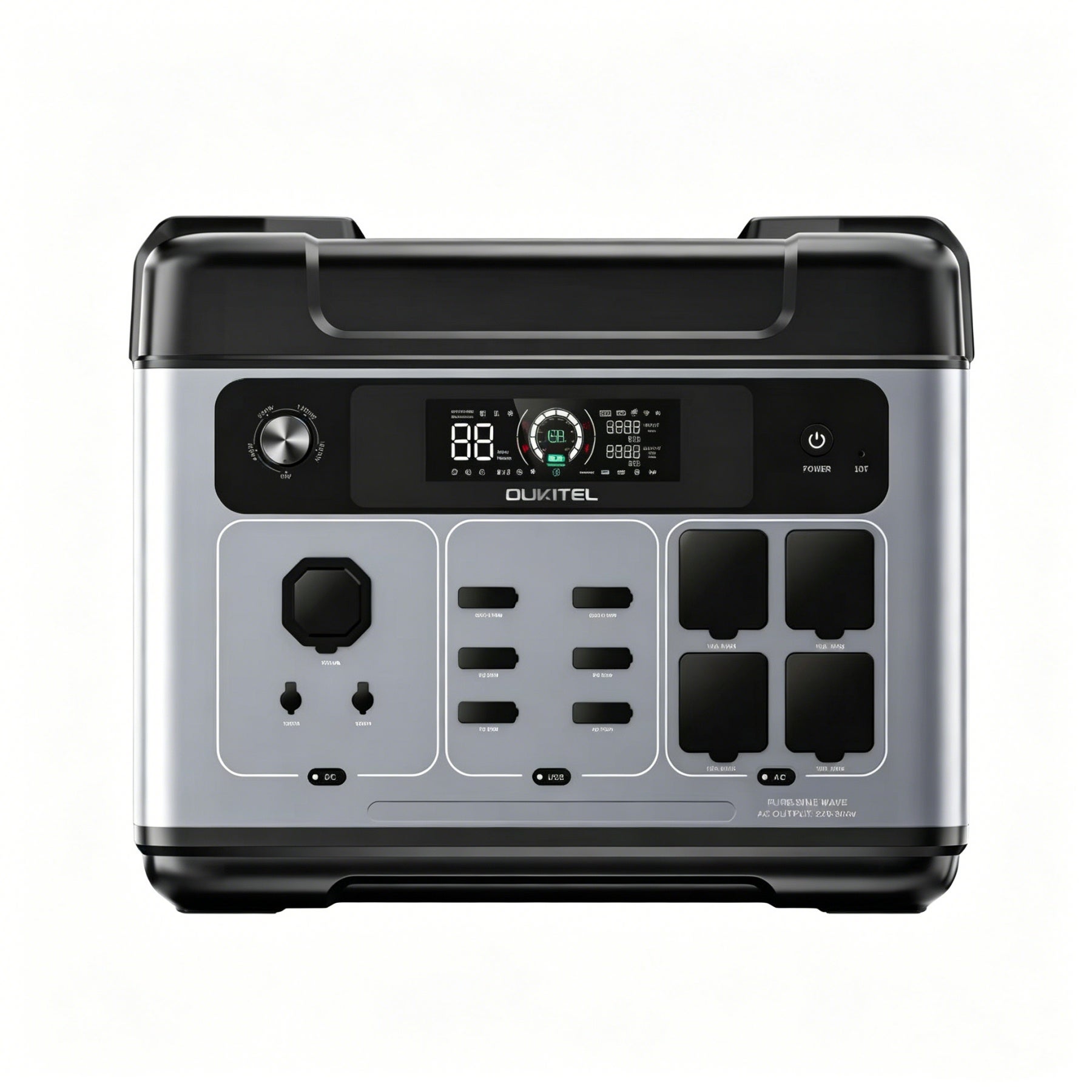 OUKITEL Batterie Portable 2048Wh P2001Eplus, Générateur Lithium Fer Phosphate, 2400W AC, Charge Solaire et Voiture, ABS+PC, Noir - 2
