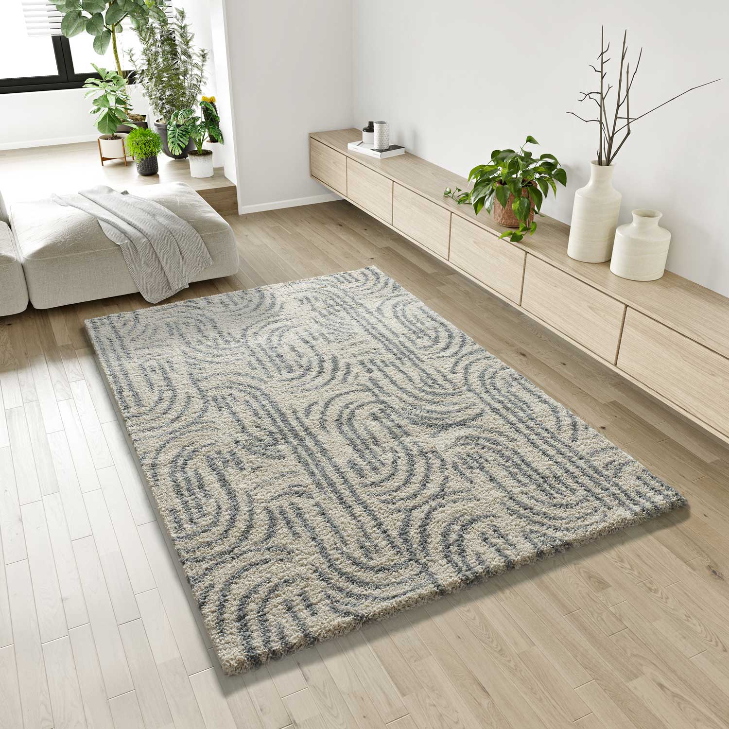 Prostokątny srebrny dywan do wnętrz 133 x 190 cm HELIA shaggy skandynawski - ATTICGO