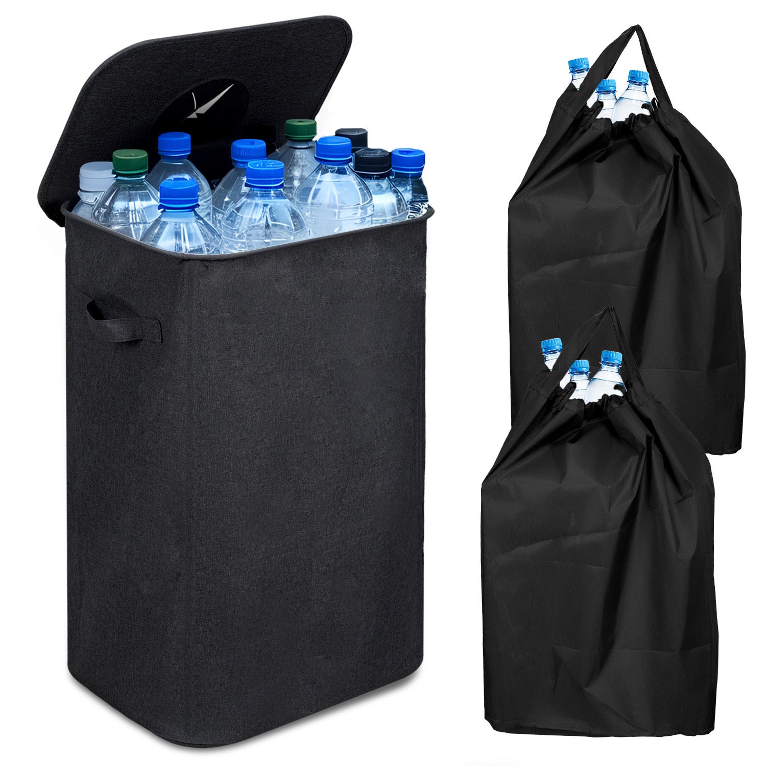 Kosz kuchenny do recyklingu 100L z pokrywą, kosz z 2 torbami transportowymi, czarny