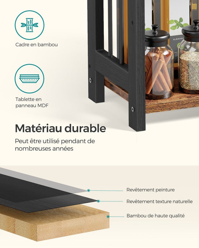 Étagère à Épices, Étagère de Rangement à 3 Niveaux, Organisateur de Bureau, pour Cuisine, Salle à Manger, Bureau, Marron Rustique et Noir - 7