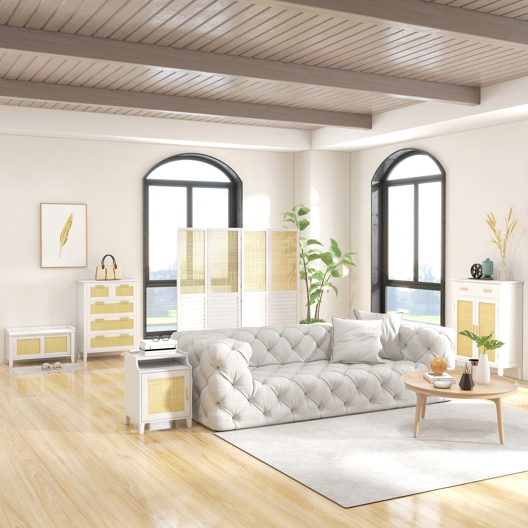Banc à chaussures HOMCOM MDF, blanc Rotin 80x35x45 cm 837-375V80WT - 5