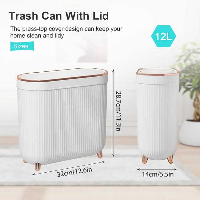 Ericetion 3,2 Gal/12l Cestino in plastica con Coperchio per Il Bagno, Piccola pattumiera Stretta per la Toilette, bidone della Spazzatura salvaspazio con Apertura a Pressione per la Camera da Letto Ericetion 3,2 Gal/12l Cestino in plastica con Coperchio per Il Bagno, Piccola pattumiera Stretta per la Toilette, bidone della Spazzatura salvaspazio con Apertura a Pressione per la Camera da Letto