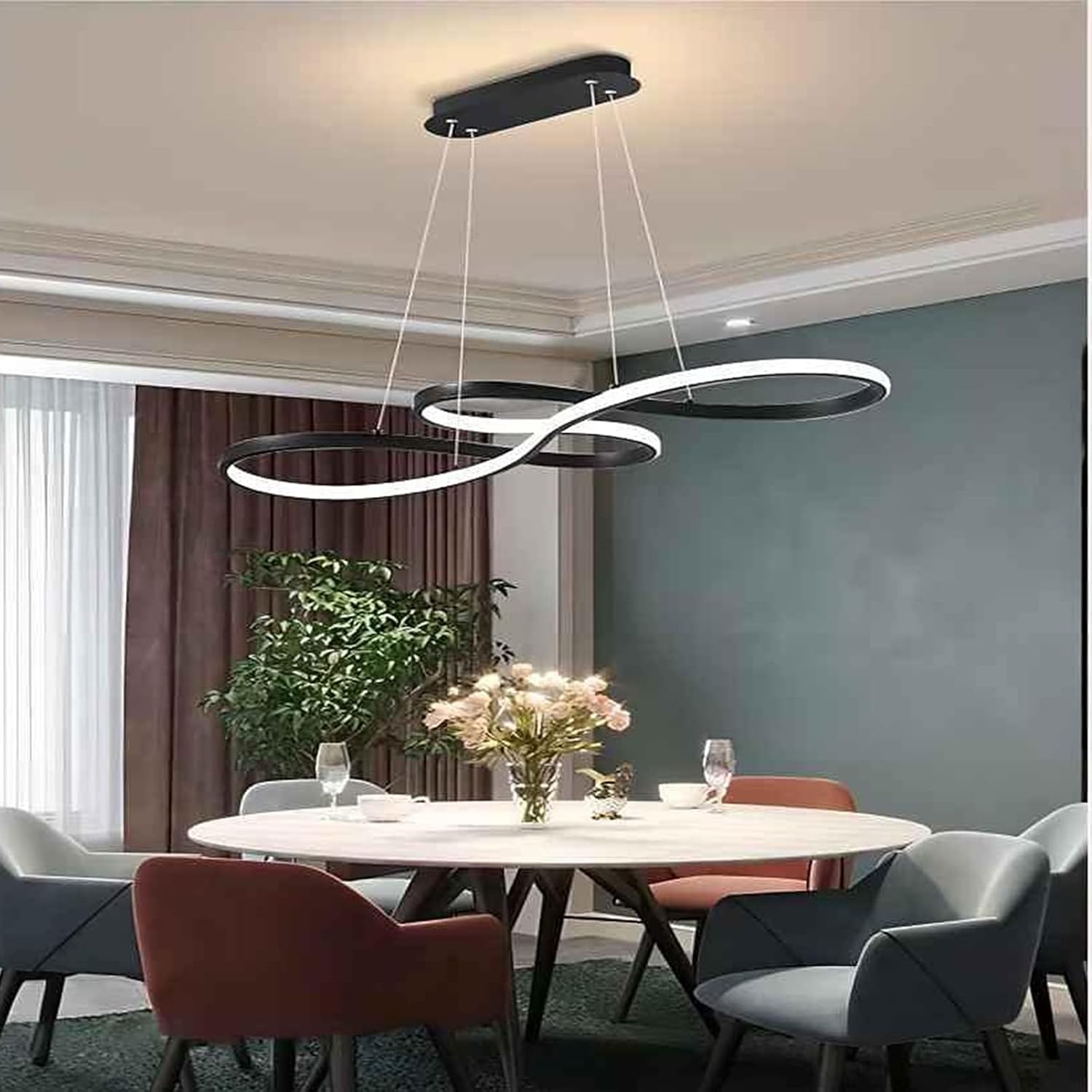 COMELY Suspension LED Noire 52W 5850 lm, Luminaire Suspendu Design Moderne à Intensité Variable avec Télécommande pour Salon Salle à Manger Chambre - 4