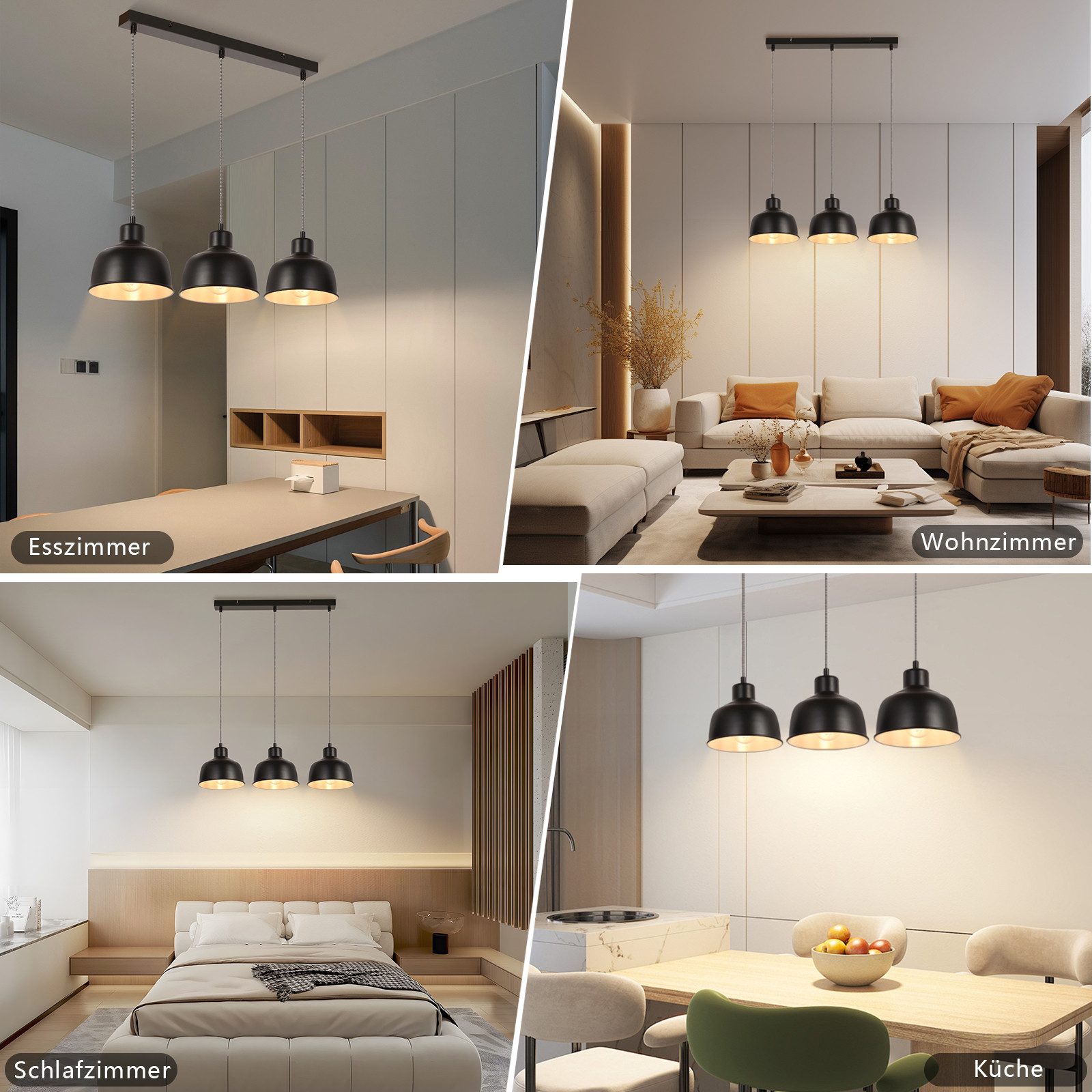 NETTLIFE Lampa wisząca Vintage 3 płomienie Retro Industrial Czarna lampa stołowa E27 - 6