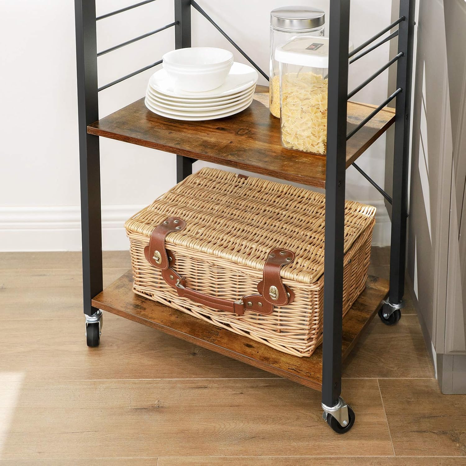 Desserte De Cuisine, Chariot De Service , avec 6 Crochets, Style Industriel 60 x 40 x 89 cm - 4