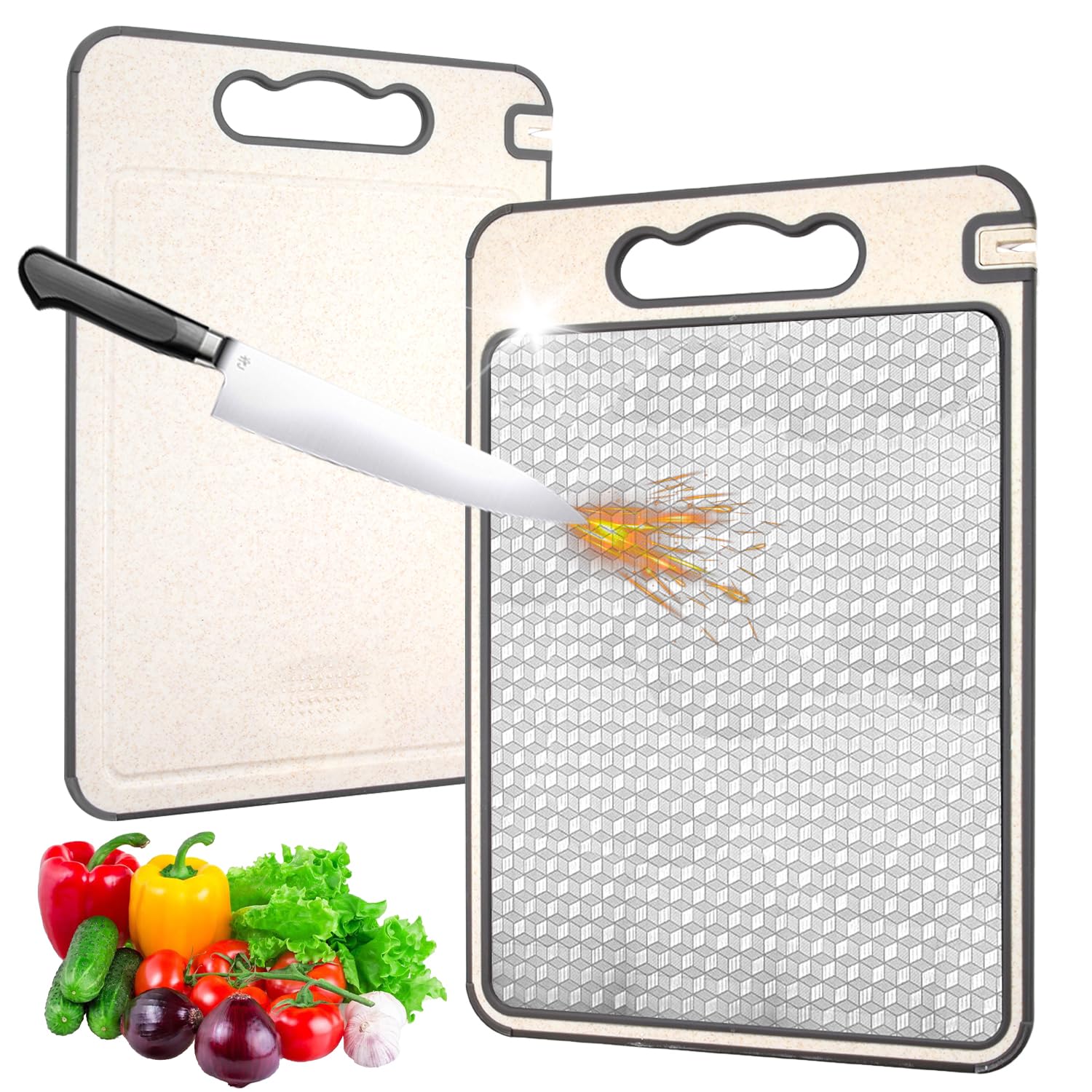 Planche à Découper Inox SkyJoy - Double Face 39x28cm Et 34x23cm - Antimicrobienne Et Sans BPA