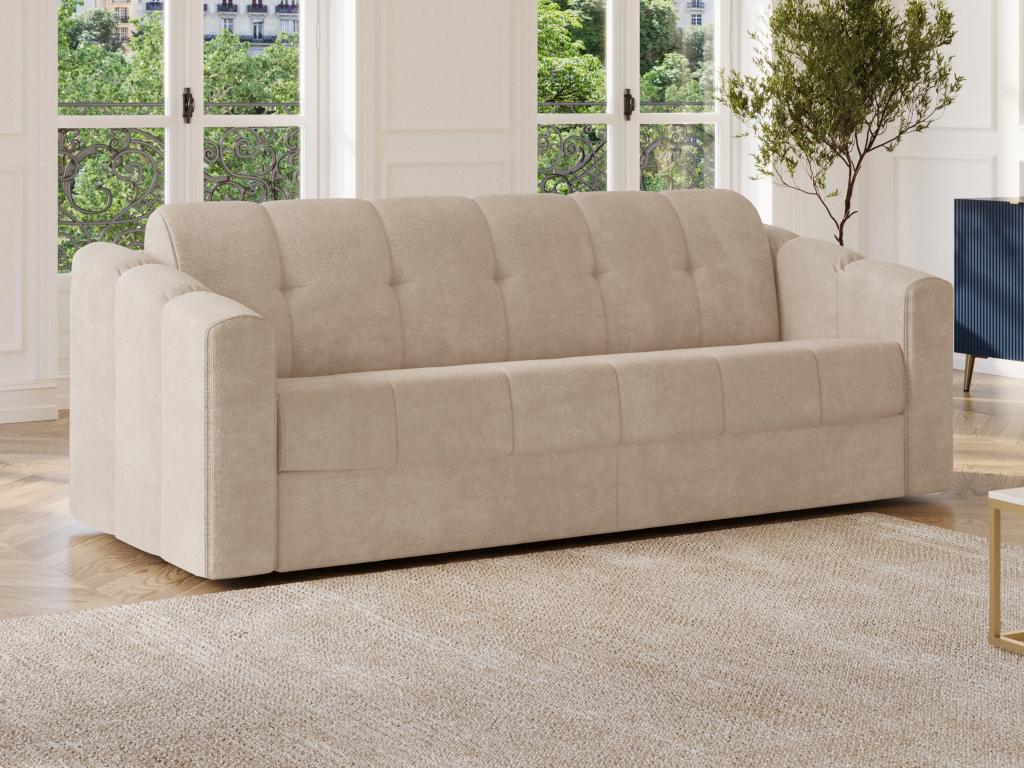 Sofá cama de 3 plazas de apertura rápida de tela texturizado beige - colchón de 140 cm - colchón de 14 cm darielo