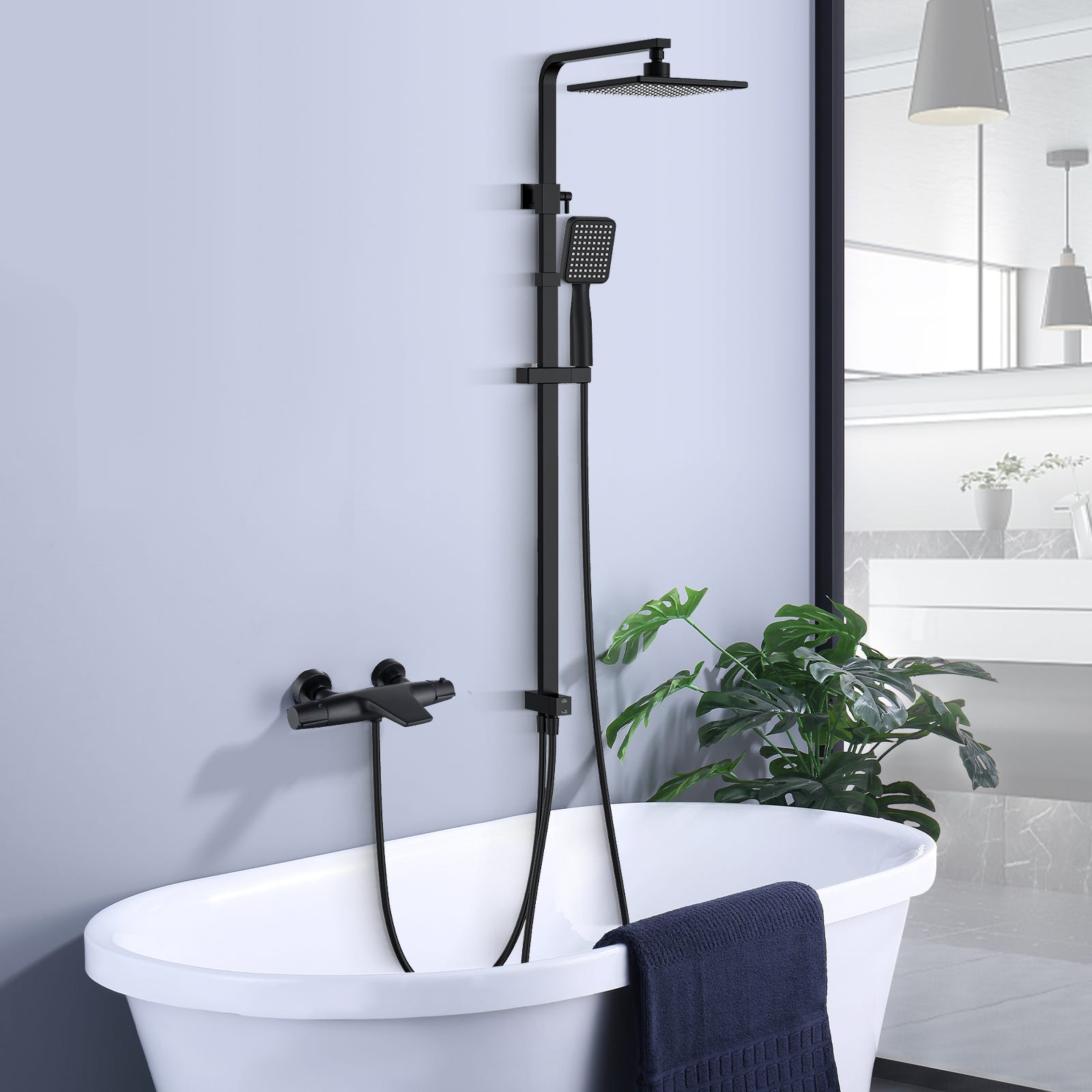 Columna de ducha termostática negra, juego de ducha, grifo de