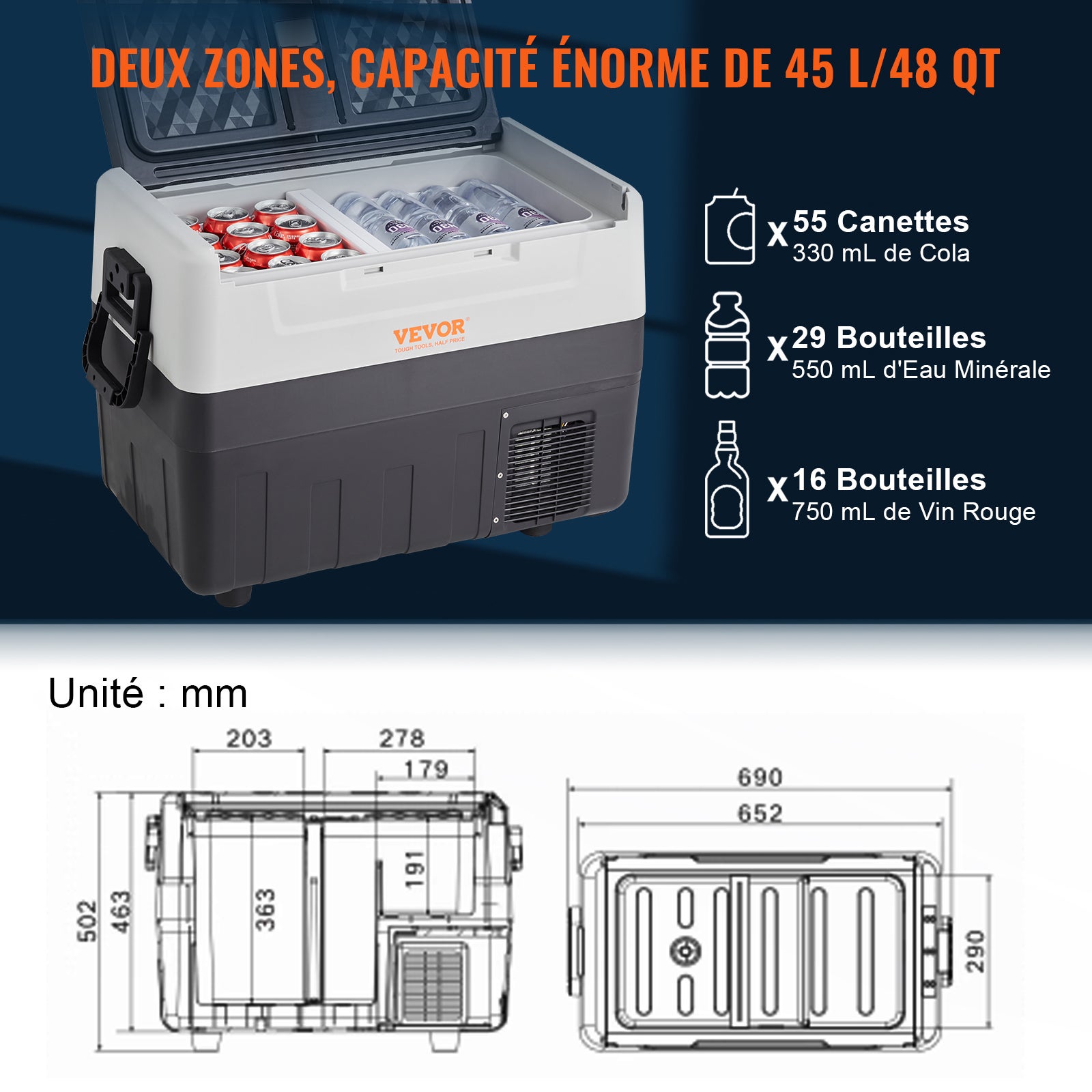 Réfrigérateur de voiture SucceBuy 48 Qt, double zone, compresseur, portable, usage voiture/maison - 7