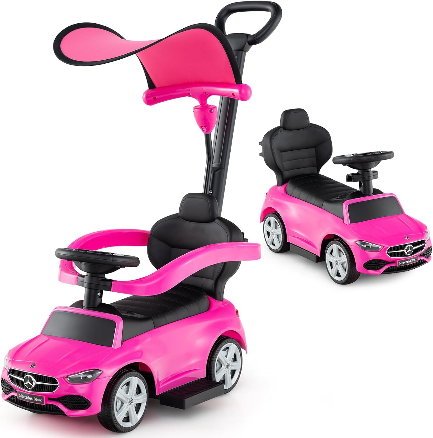 Porteur Bébé 3 En 1 Mercedes-Benz GOPLUS - Pousse-pousse, Marcheur, Voiture à Chevaucher - Pour 1 à 3 Ans, Charge 25 Kg - Klaxon, Bruit Moteur, Rangement - 11