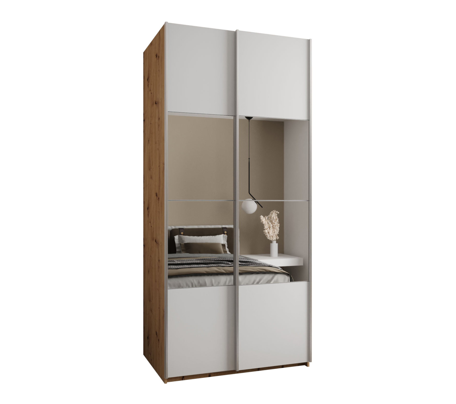 Szafa przesuwna wysoka Lux 4 100 x 64 x 245,5 cm artisan + biały + u. srebrny - Abiks Meble