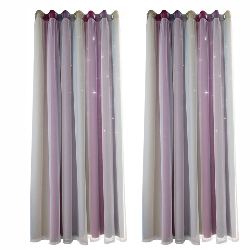 Rideaux Occultants 2 Panneaux Double Couche Étoiles - Bleu Rose Vert - Isolation Thermique