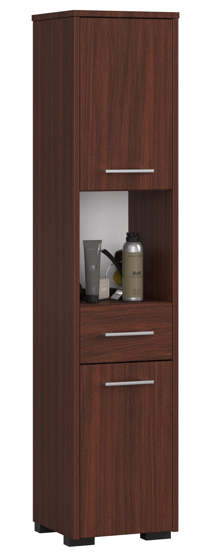 Słupek łazienkowy AKORD FIN Wenge 30 cm 2 drzwi 1 szuflada kolor Wenge mat 5 półek 30x30x140 cm