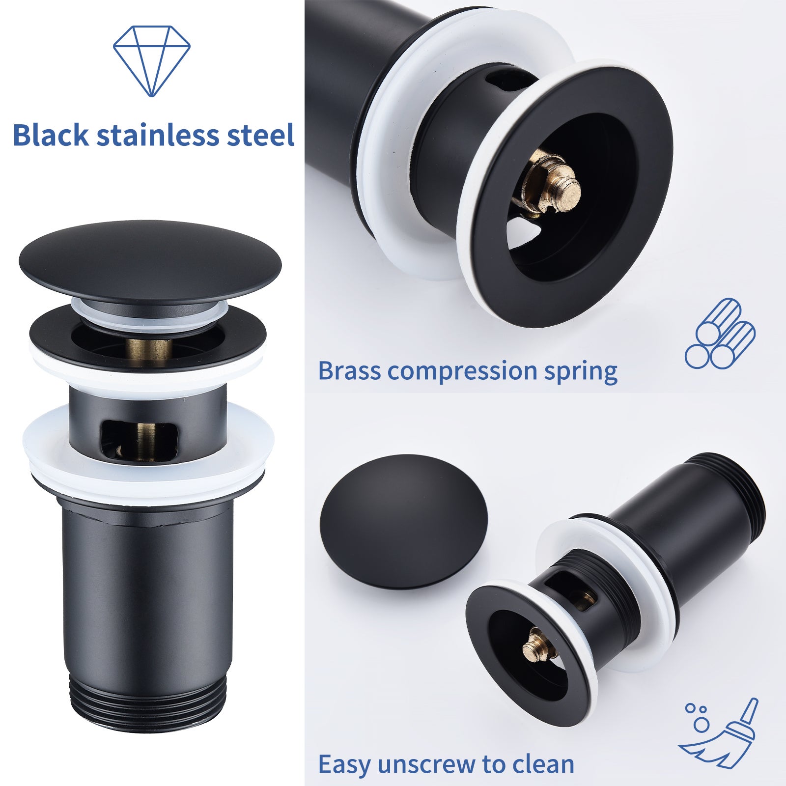 Bonde de Lavabo Bonde Pop-up avec Trop-plein Automatique Universelle Vidage pour Vasque et Lavabo Équipé Panier-filtre, Noir - 5