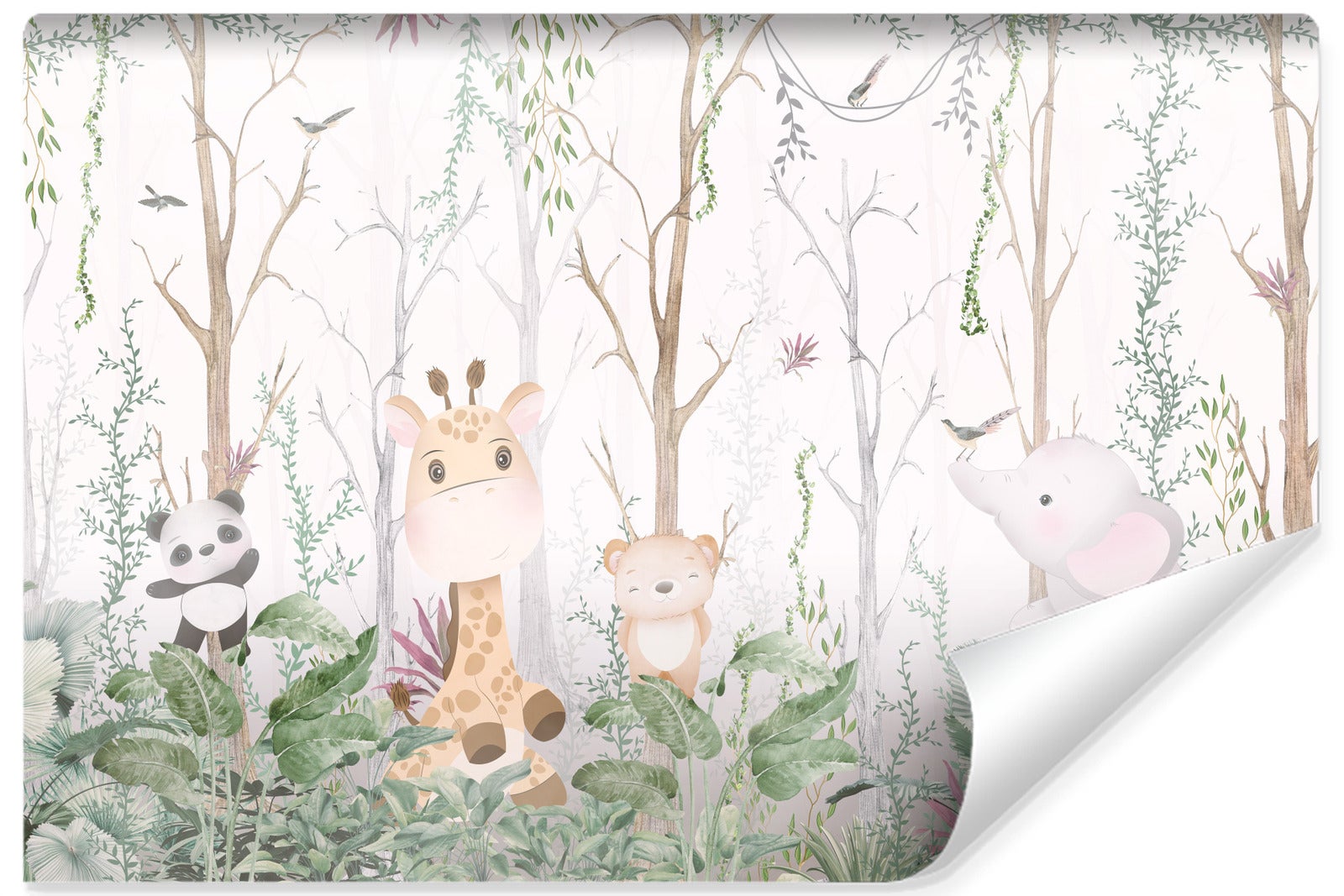 Vlieseline papel pintado foto para habitación infantil animales salvajes plantas 405cm x 270cm