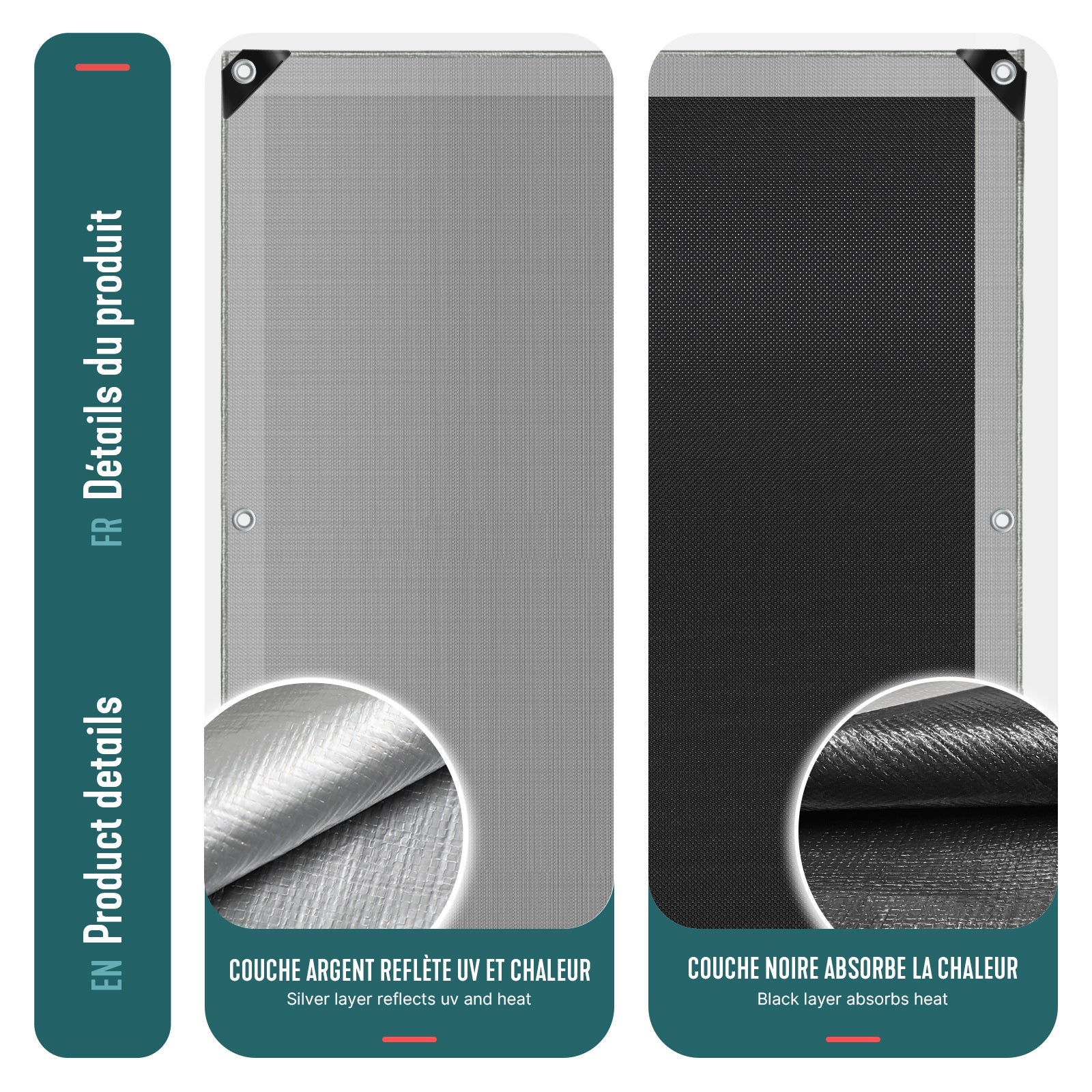 Bâche de protection en polyéthylène 240g/m² - 4x8m gris et noir - imperméable et anti-UV - VOUNOT® - 6