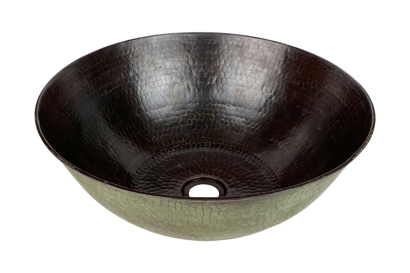 Miedziana umywalka nablatowa z Meksyku Tazon Verde – Okrągła umywalka łazienkowa nablatowa z ręcznie kutej miedzi 38,5x15,5 cm | Miedziany zlew