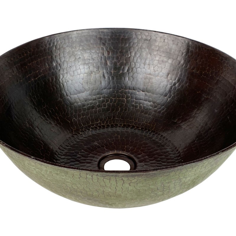 Miedziana umywalka nablatowa z Meksyku Tazon Verde – Okrągła umywalka łazienkowa nablatowa z ręcznie kutej miedzi 38,5x15,5 cm | Miedziany zlew