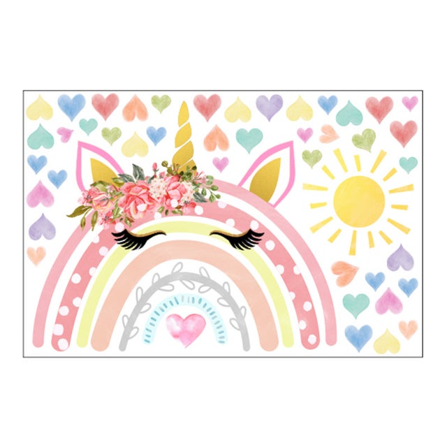 Arco de parede das crianças Sky Girl Stickers Arco de parede Unicórnio Sun Sky Bow para menina Quarto Crianças Viveiros do bebê