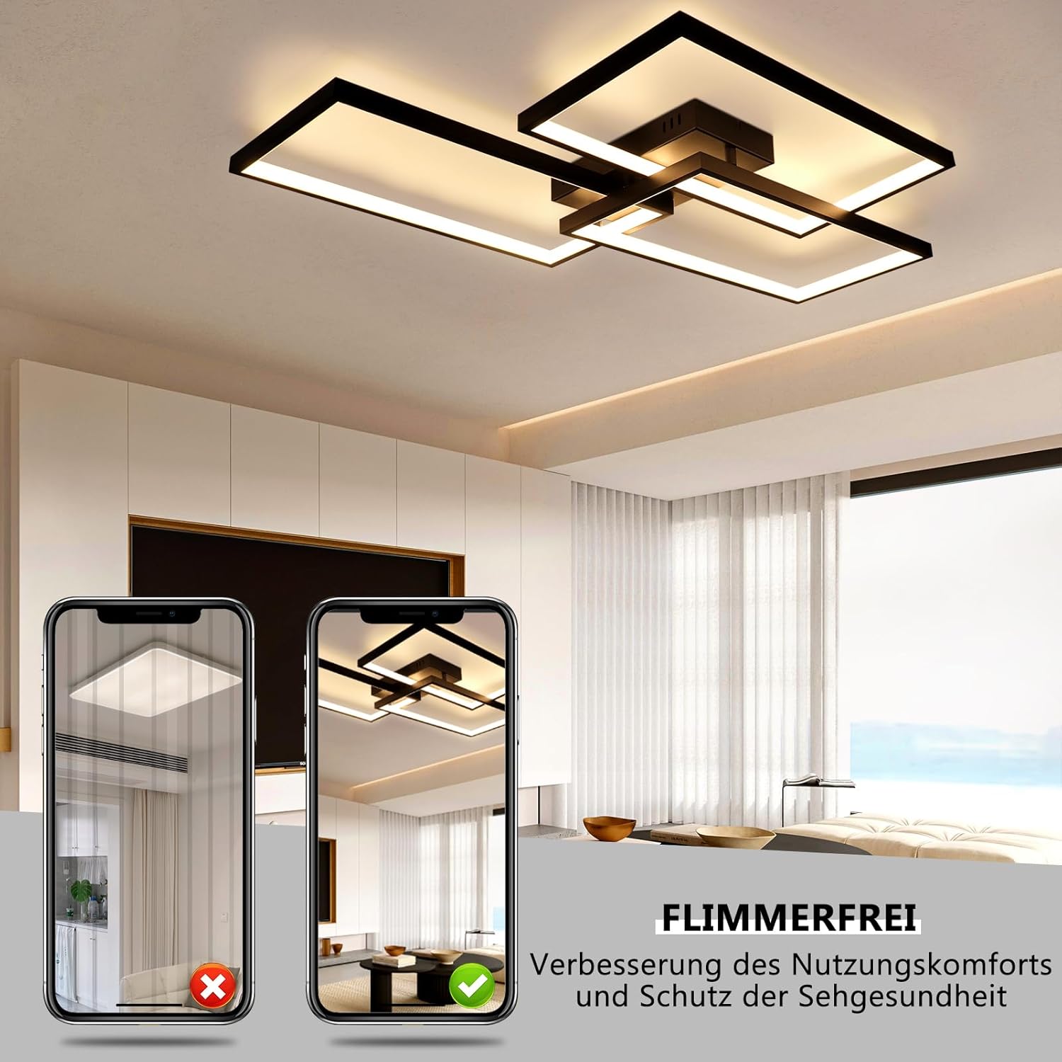 NETTLIFE Lampa sufitowa LED Czarny Metal 72W 80CM Nowoczesna lampa do salonu Ściemnialna z pilotem Prostokątny design do kuchni - 2