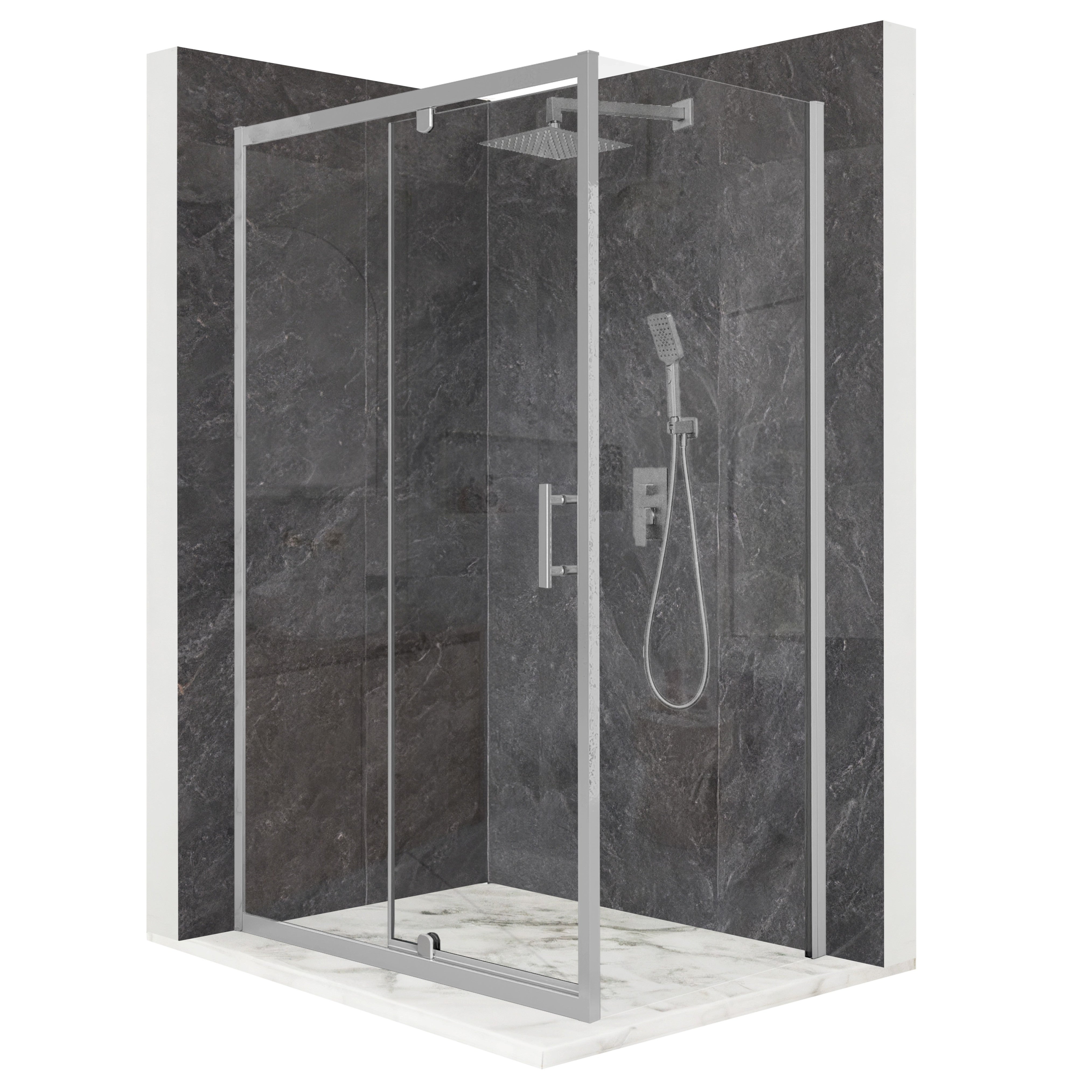 Kabina prysznicowa prostokątna drzwi uchylne srebrna 90x80cm szkło 6mm + powłoka