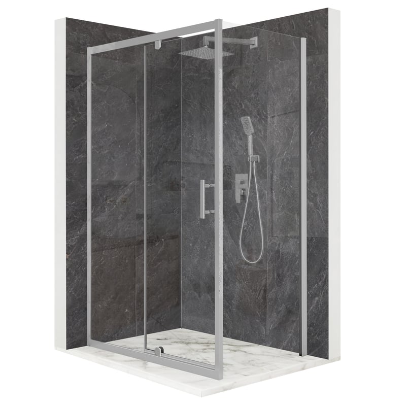 Kabina prysznicowa prostokątna drzwi uchylne srebrna 90x80cm szkło 6mm + powłoka